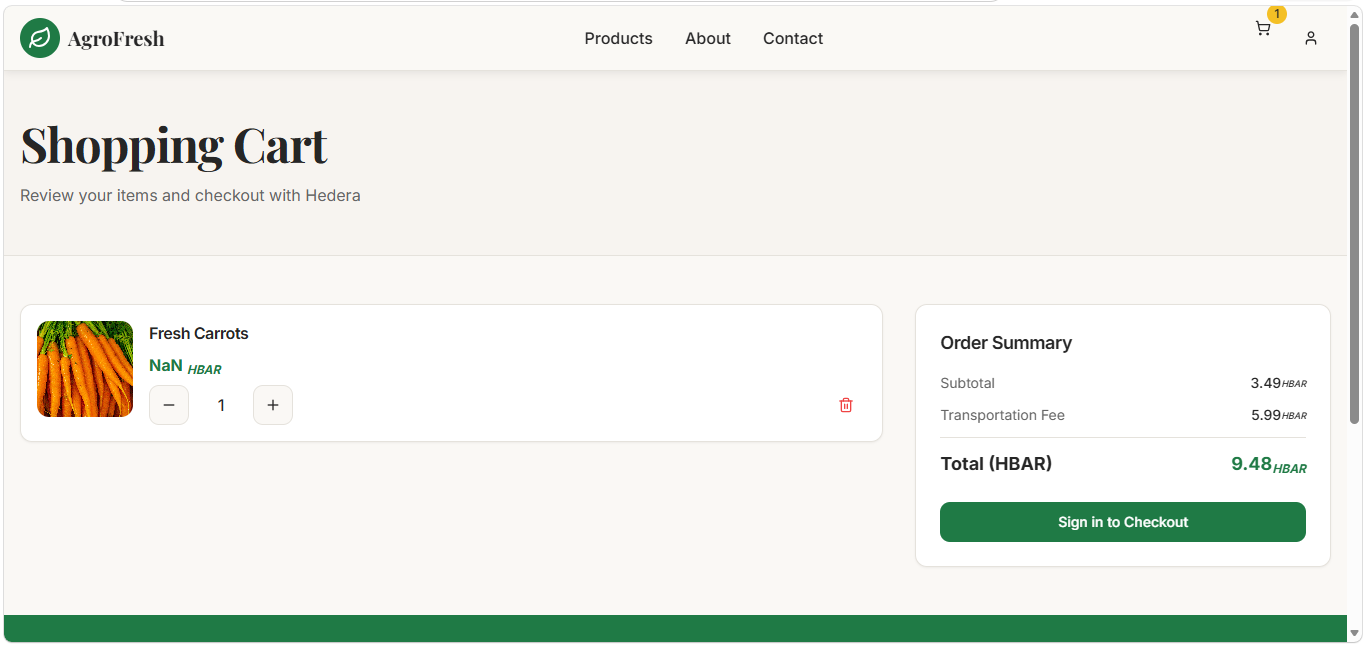AgroFresh Hedera blockchain dApp screenshot