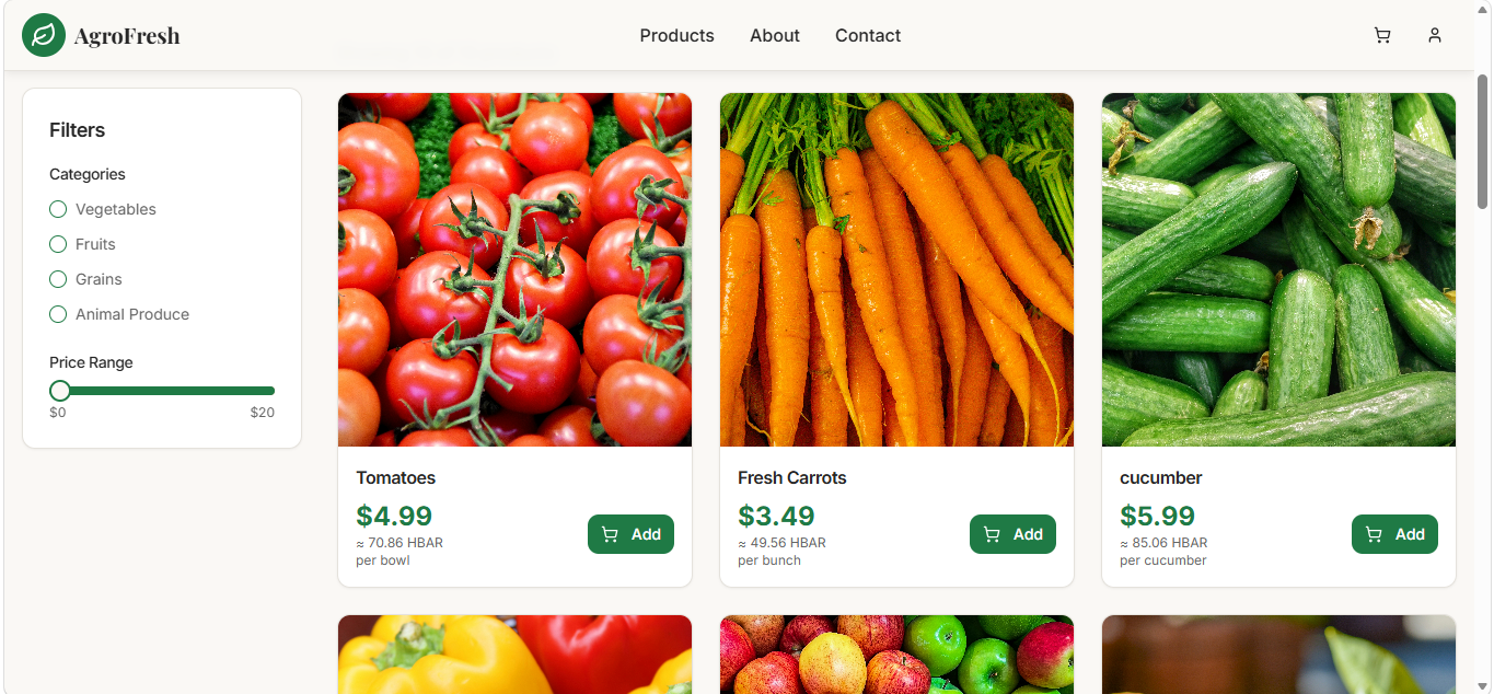 Earth Harvest e-commerce platform screenshot
